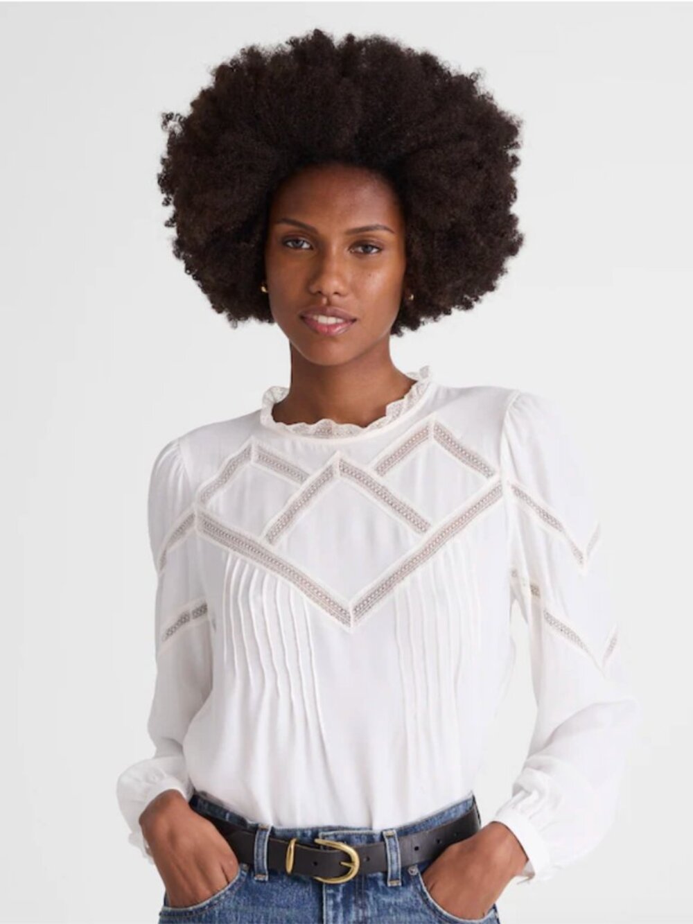 Madewell Lace-Insert Mockneck Long-Sleeve Top, NWT, S